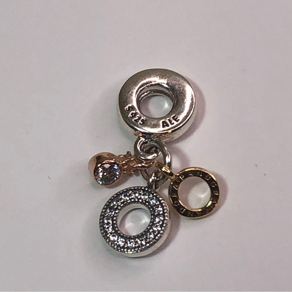 Pandora Silver 14k Gold Triple Monogram Logo Charm Dangle - Picture 6 of 9